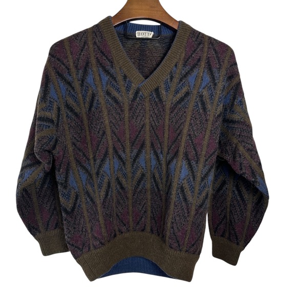 BOTTO Vintage V-Neck Sweater Mens Wool Alpaca Lamb Grandpacore Italy 90s Large - Picture 2 of 9